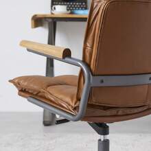 Home Office Desk Chair, Ergonomic Leather Computer Chair With Wheels And Oak Armrests, Height-Adjustable Swivel Executive Chair WL - 棕色+PU皮革 - 查看 7