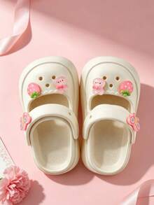 HAHABOBO Little Girls' Strawberry & Animal Decor Clogs, Breathable Closed Toe Mary Jane Style Platform Height-Boosting Sweet Shoes For Summer Daily Outings - White - View 4