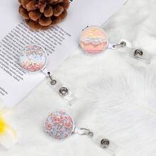 1pc Random Style Floral Sky Cute Retractable Badge Reel Clip For Teachers, Students, Doctors, Nurses, Office Gift - One Size - View 1