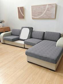 1pc Solid Color Jacquard Stretch Removable Machine Washable Sofa Cushion Cover, Polyester Sofa Seat And Backrest Cover For Living Room - Grey - View 4