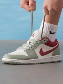 Men's AIR JORDAN 1 LOW Basketball Shoes, Cushioned Basketball Shoes For On-Court Games And Training, 553558-133 - Sail White/Stone Red/Horizon Green - View 2