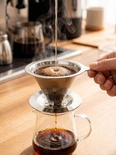 1pc Coffee Filter, Portable Pour-Over, Easy To Clean, Durable Design, Perfect For Home And Office Use, High-Quality Design, Stylish Metal Finish, Durable Coffee Accessory.