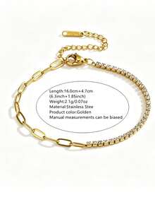 1pc Classic Elegant Style Stainless Steel Chain Bracelet With Colorful Glass Decoration, Suitable For Women's Daily Wear Or Holiday Gift For Best Friends - Yellow Gold - View 12