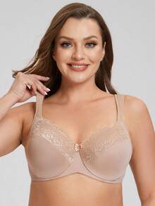 MELENECA Women's Minimizer Bra Full Coverage Plus Size Underwire Lace Comfort Cushion Strap - Beige - View 7