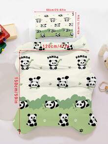 2PCS Set Perlengkapan Tidur Anak Motif Panda Kartun Lucu, Selimut Motif Bambu Hijau dengan Sarung Bantal untuk Dekorasi Kamar Tidur Balita - MultiWarna - View 12