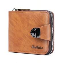 BATSIOE Vintage Men's Short Wallet With Lock, Multiple Card Slots, Mirror Window, Zipper Coin Pocket, Multifunctional Leather Wallet - Multicolor - View 4