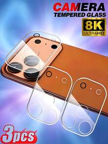 3Pcs HD Lens Glass Film 9H Hardness Full Coverage Explosion-Proof Scratch Resistant Camera Protective Film Compatible With IPhone 18 17 Pro Max Bubble Free Automatic Suction Lens Protection - Clear - View 2