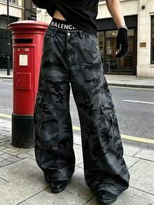 Men's Spring/Autumn Casual Fashion Straight Leg Outdoor Camouflage Cargo Pants - Dark Grey - View 1
