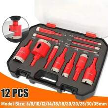 12pcs Heavy Duty Diamond Hole Saw Set, Hole Saw Drill Bit Set For Marble, For Wet And Dry Use, Can Drill Ceramic Tiles, Glass, Marble, Rock Slabs And Other High-Hardness Stones, Suitable For Manual And Home Decoration Scenes - Red - View 2