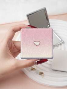 1PC Millennium Y2K Series Portable Vanity Mirror, Foldable Lightweight Ultra-Thin Convenient Hand Mirror, PU Leather, Suitable For Multiple Scenarios And All People, Foldable Square Mirror, Pocket Mirror, Cartoon Minimalist Heart Letter Pattern Design, Exquisite And Delicate, Easy To Carry, Handheld Makeup Mirror, 180° Flip Cover, Multi-Functional - Multicolor - View 9