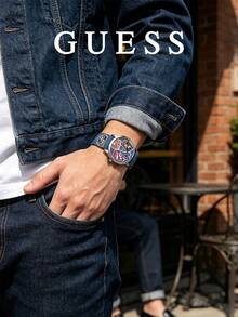 GUESS Casual Analog Wristwatch, Seiko Y121 Quartz Movement, Vintage Denim Fashion Gift Watch For Men & Women, V1004M1 - Silver - View 4