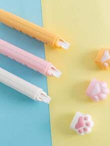 1pc/3pcs Kawaii Cat Paw Dual Function Stationery, Mini Correction Tape & Dot Glue 2 In 1 Clear Adhesive, Perfect For Scrapbook DIY, Back To School - Multicolor - View 4