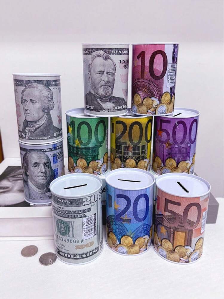1個歐式錫製硬幣儲蓄罐，圓形美元硬幣儲蓄盒，僅有投幣口，適合作為禮物 - 彩色 - 查看 1
