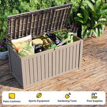 85 Gallon Outdoor Waterproof Resin Storage Deck Box Lockable Outside Bench UV Resistant Bin Patio Porch Furniture Pool Float Garden Tool Cushion Black - Grey - View 5