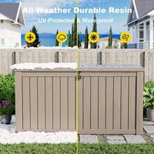85 Gallon Outdoor Waterproof Resin Storage Deck Box Lockable Outside Bench UV Resistant Bin Patio Porch Furniture Pool Float Garden Tool Cushion Black - Grey - View 7