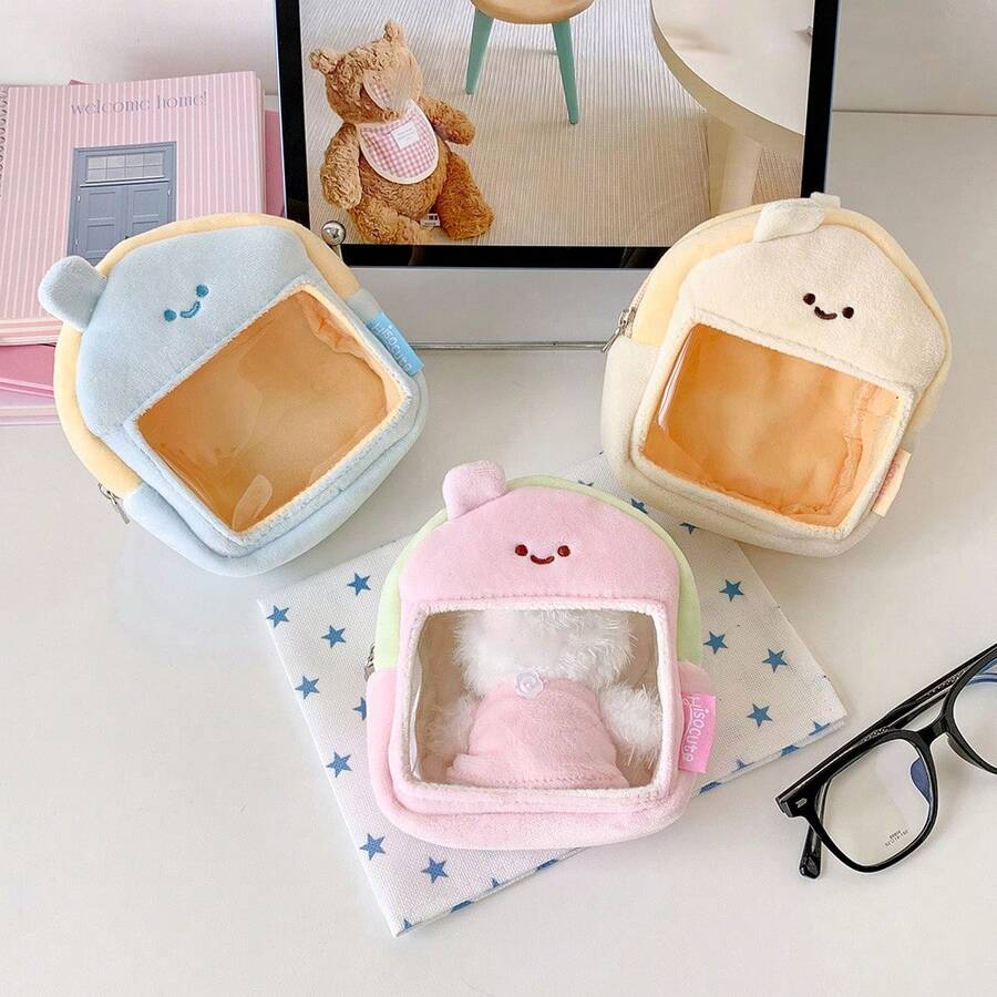 1pc Original Cute House-Shaped Cotton Doll Display Bag, Plush Doll Storage Bag, Anime Figure Dust-Proof Hanging Bag - A - View 1
