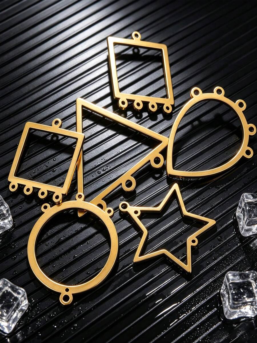 10pcs 304 Stainless Steel 18K Gold-Plated Multi-Hole Pendant Connectors Including Triangles Teardrops DIY Necklaces Bracelets Jewelry Making Supplies - Connector - View 1