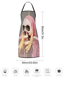 2Pcs Punk Halloween Skull Apron Set, Gas Mask Pilot Goggles King Crown Paisley Tattoo Pattern Skeleton Kitchen Apron, Waterproof Oilproof Cooking Bib With Paint Blood Splatter, Gothic Streetwear Style Halloween Party Costume Gift For Women Men - Multicolor - View 3