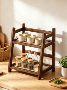 Kitchen Simple Multi-Function Home Storage Rack, Kitchen Cabinet Organizer, Desktop Woven Rattan Trapezoid Spice & Cup Holder, Cup Storage Rack - Multicolor - View 2