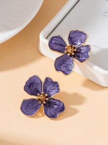 1 Pair Luxury Elegant Elegant Summer Vacation Beach Atmosphere Soft Purple Handmade Oil-Drip Flower Stud Earrings For Women - Purple - View 4