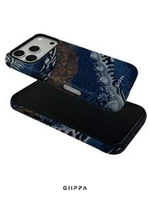 GIIPPA 1pc Vintage Blue Rock Layer Animal Print Patchwork Design Phone Case, Compatible With Phone 17 Pro Max, 16 Pro Max, 15 Pro Max, 14 Pro Max, 11/12/13/14/15/75 Pro Max Plus, Korean Style High-End Fashion Fun Elegant Design For Men And Women, Perfect Gift For Girlfriend On Christmas, Valentine's Day, Easter, Wedding Season And Birthday - Blue - View 4