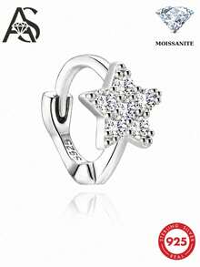 AnlaScheer 1pc 925 Sterling Silver Five-Point Star Moissanite Ear Cartilage Hoop 18K Gold Plated Women's Daily Wear Party Anniversary Valentine's Day Wedding Bridal Jewelry - Silver - View 2