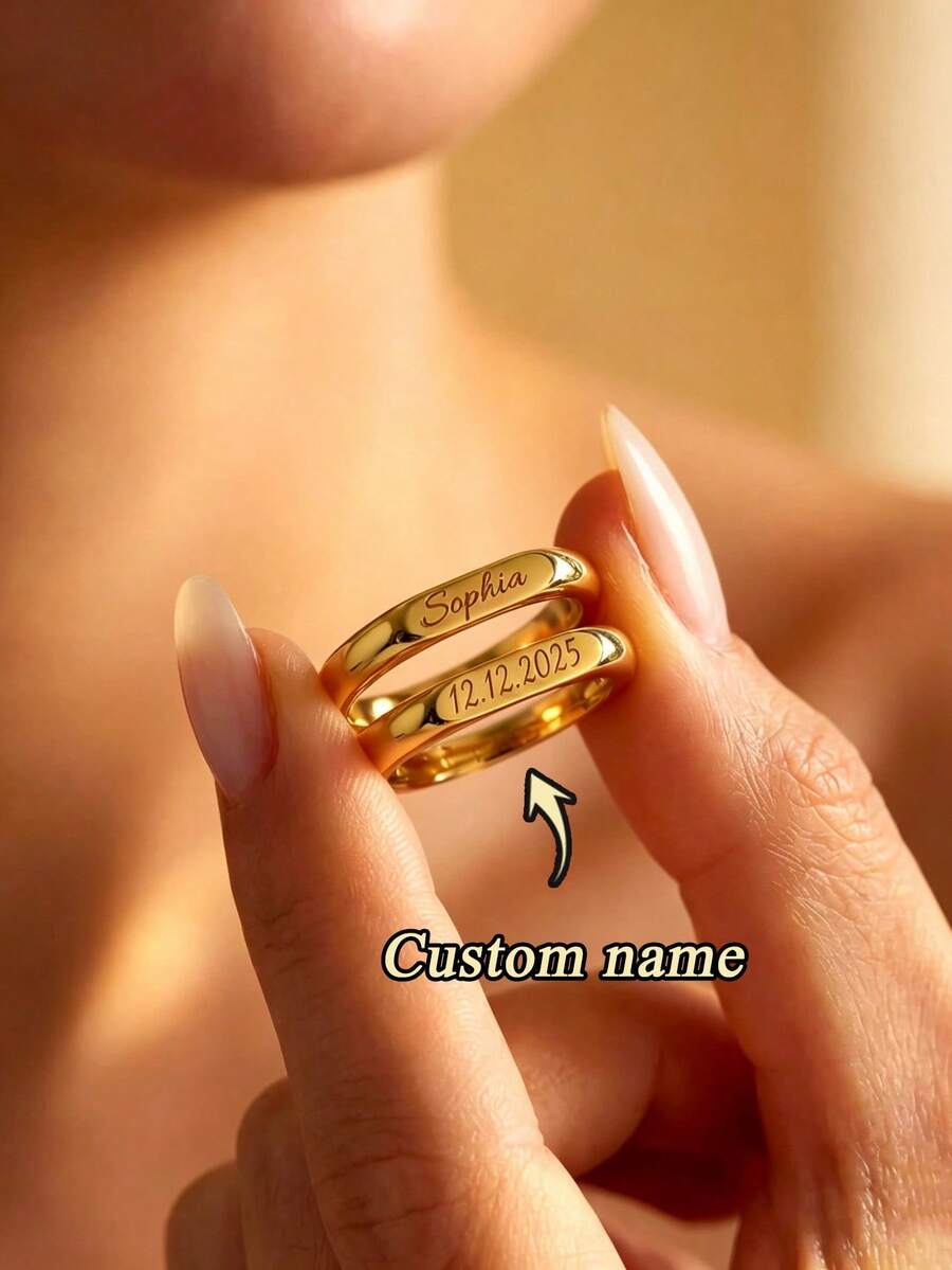 Personalized Engraved Name Ring Stainless Steel Minimalist Jewelry Gift For Her Promise Ring