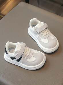 1 Pair White & Grey Colorblock Flat Casual Shoes For Kids, Retro Casual Shoes, Preppy Style, Suitable For Home And Outdoor Occasions - White - View 1