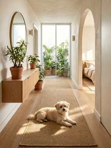 1pc Jute Woven Artistic Long Rug, Personalized Aesthetic Decor Carpet, Hallway Entryway Long Rug, Ins Style Space Ambiance Mat, Modern Minimalist Wooden Accent, Small Rug, Doormat, Home Decor, Area Small Rug, Corridor Long Mat, Bedside Rug, Bedroom Carpet, Washable Rug - Multicolor - View 1