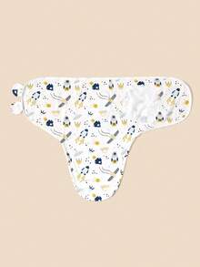 1 Set Baby 0-3M Printed Rocket Pattern Sleep Sack Anti-Startle Swaddle Blanket, Swaddle Blanket + Hat, Comfortable Soft Skin-Friendly, Suitable For Indoor And Outdoor, Various Holiday Gifts - Multicolor - View 4