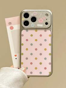 Ins Glitter Colorful Polka Dot Flower Large Window Phone Case Compatible With Apple 17, 16 Pro Max, New 17 Pro, Full Coverage 14 Anti-Drop Protective Cover, 13 Women's Style, 15 Electroplated - Pink - View 3