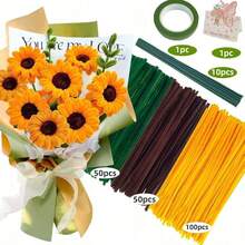 212pcs Purple Pink Gold Sunflower Color Velvet Ribbons, 3-Color Mixed Large Capacity Velvet Ribbons, Suitable For Sunflower Sets, Floral Wire, Gardening Tape, Greeting Cards, Ramadan, Valentine's Day, Mother's Day, Graduation Gifts - 212pcs Set - View 15