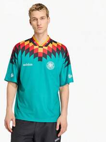 Adidas 夏季新款男士運動休閒足球短袖球衣T恤 - 綠色/黑黃紅色 - 查看 1