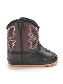 American Maple Leaf Embroidered Denim Infant Ankle Boots, Unisex Infant Autumn/Winter Vintage Patchwork Soft Sole Outdoor Walking Shoes - Black - View 2