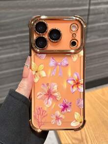 全包覆透明防震 TPU 手機殼，相容 Apple 設備，粉色花朵蝴蝶結設計，適用於 iPhone 17 Pro、16 Pro、15、14、13、12 和 11，極簡時尚軟保護殼，情人節禮物 - 橘色 - 查看 2