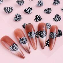 2pcs 3D Black White Brown Heart-Shaped Leopard Print Nail Stickers, Animal Leopard Print Footprint Stickers, Nail Supplies Stickers, Holographic Self-Adhesive DIY Nail Decoration - Multicolor - View 6