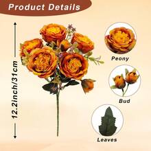 1/3/60pcs Autumn Peony Artificial Flowers, Silk Burgundy Peony Fake Flower Bouquet, Autumn Floral Arrangement, Suitable For Centerpiece, Wedding, Party, Home Decor - Orange - View 3