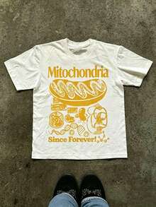 Women's Festival Tee: Mitochondria Graphic & Cell DNA Illustration, Blue Text, White Unisex Science Summer T-Shirt - 白色5 - 查看 1