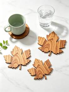 1/4/8pcs Maple Leaf Shaped Wooden Coaster Set - Desktop Accessories Coasters, Non-Slip Heat-Resistant - Home And Restaurant Decor, Suitable For Drinks, Coffee, Tea, Perfect For Home, Office, Restaurant, Party, Autumn Decoration, Halloween Holiday Gift, Kitchen Decor - Multicolor - View 5
