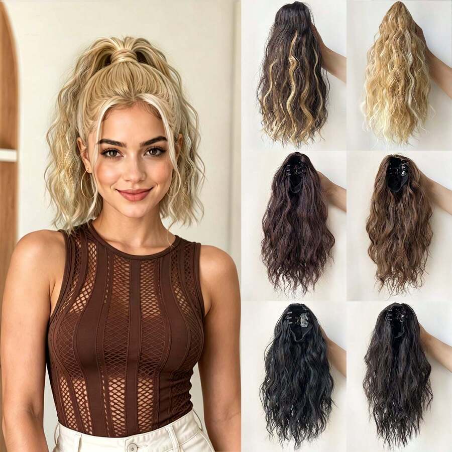 10 Inch Synthetic Fiber Short Wavy Ponytail Hair Extension With Small Claw Clip, Multi-Color Options, For Women's Daily Wear - Multicolor - View 1