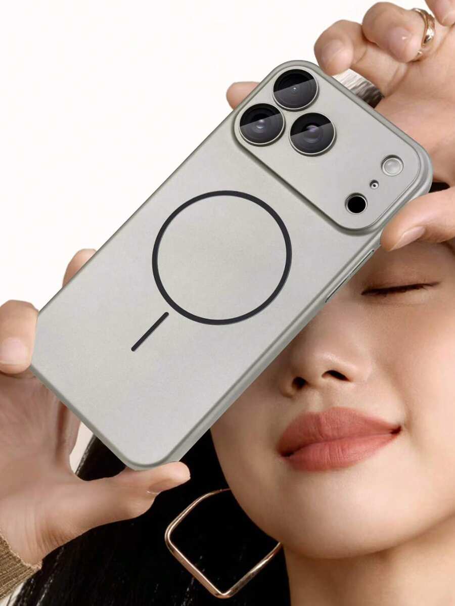 1 buah Casing Ponsel Mewah dengan Lapisan Cat Metalik, Pelindung Kamera, Lapisan Elektroplating Matte, Magnetik, Sentuhan Lembut, Kompatibel dengan iPhone 17 Pro Max Air 16 15 14 13 12 Pro Max Plus dengan Pengisian Daya Nirkabel - Perak - View 1