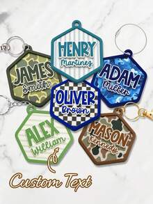 Checkered Backpack Tag, Backpack Name Keychain, 3D Backpack Name Tag, DIY Customizable Name & Date Keychain, Gift For Halloween And Christmas - Multicolor - View 5