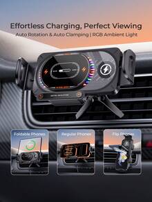 REMAX 15W Wireless Car Charger Phone Mount With Auto-Clamping & Auto Rotation, Fits Foldable & Regular Phones, Adjustable Charging Coil, Built-In 150mAh Battery, RGB Ambient Light, Stable Triangle Hook Design, Car Accessories, Car Essentials, Car Stuff - Charger Mount - View 2