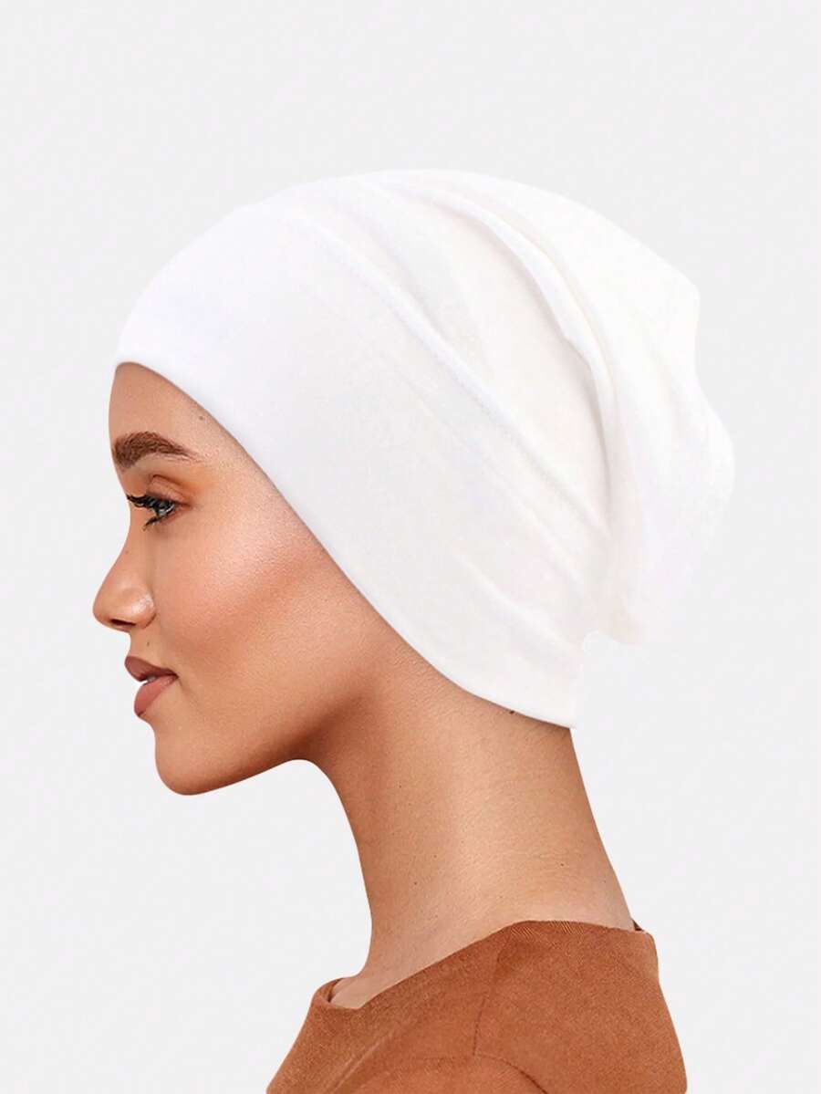 Silk Solid Color Anti-Slip Beanie Hat, Simple Practical Multi-Functional - White - View 1