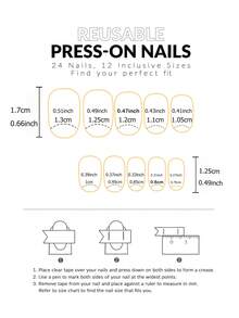 24pcs Short Square Fake Nails Full Set, Glitter Heart White French Design, Includes 1pc Jelly Glue And 1pc Nail File, Suitable For Valentine's Day Party, Prom And Daily Wear, Removable And Reusable - Multicolor - View 3
