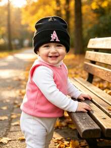 1pc Baby Knitted Warm Hat, 26 Letters Knitted Cap, Toddler Winter Hat, Unisex Boys & Girls Knitted Elastic Beanie - Black - View 2