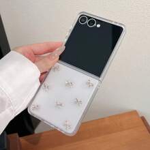 Compatible With Galaxy Z Flip3/Z Flip4/Z Flip5/Z Flip6/Z Glitter Transparent 3D Rhinestone Bow Phone Case, Minimalist Clear Girly Style Full Coverage Anti-Drop Foldable Hard Shell - Multicolor - View 8