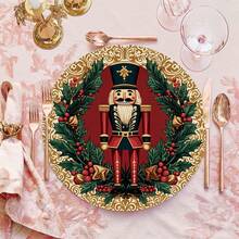 2/4/6/8pcs 14 Inch Diameter Christmas Placemats, Red Nutcracker Round Flower Shape Table Decor Suitable For Christmas Day Kitchen Dining Room Decoration - Multicolor - View 7