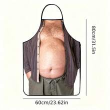 1pc Funny Realistic Buttonless Striped Shirt Beer Belly Men's Torso Print Apron, Novel Humorous Prank Style Halter Apron, Kitchen Cooking Apron, Suitable For BBQ, Bachelor Party, Holiday Gift And All-Season Home Daily Use - Multicolor - View 4