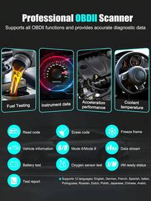 Escáner OBD2 Lector de Códigos de Diagnóstico, Luz del Motor OBD II Automotriz, Probador de Batería, Modo 6, Modo 8 & Preparación I/M, Herramienta de Escaneo OBDII Para Todos los Autos OBDII 1996+ - Multicolor - Ver 3